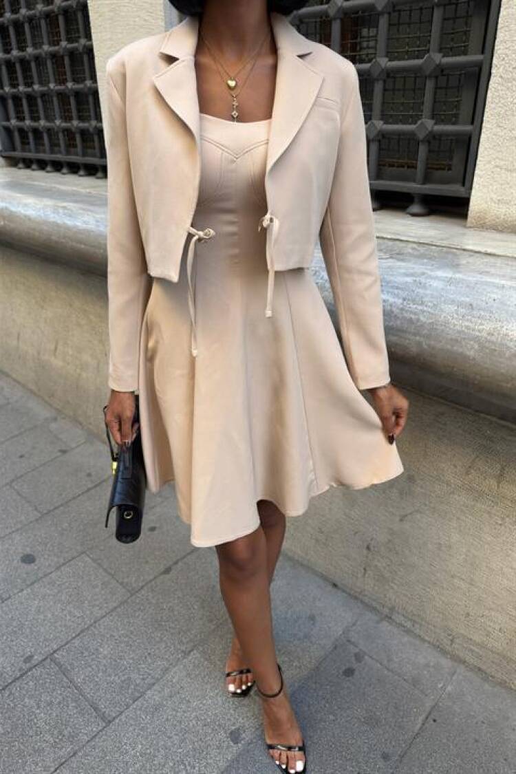 Beige Elegant Formal Sexy Casual Glam Set