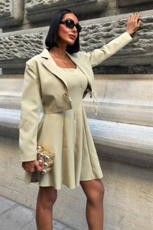 Elegant Beige Set With Flared Mini Skirt - Brand: Sobe Istanbul - Women & Kids, Baby Clothes Wholesale - Globality Store