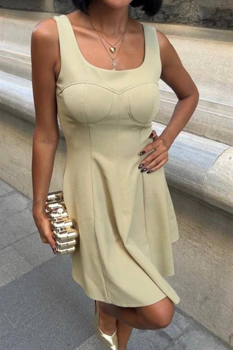 Elegant Beige Set With Flared Mini Skirt