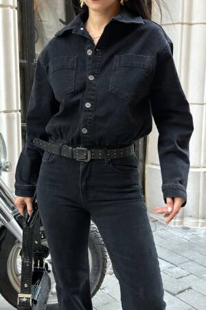 Black Shirt Jumpsuit With Notched Neck & Flap Pockets - Brand: XLove - Women & Kids, Baby Clothes Wholesale - Globality Store