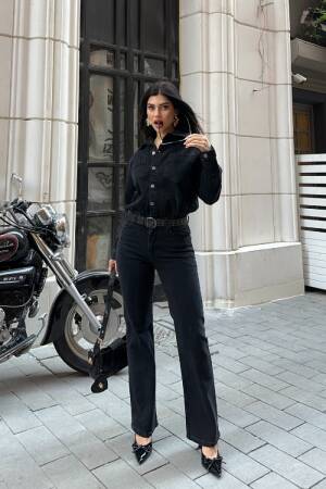 Black Shirt Jumpsuit With Notched Neck & Flap Pockets - Brand: XLove - Women & Kids, Baby Clothes Wholesale - Globality Store