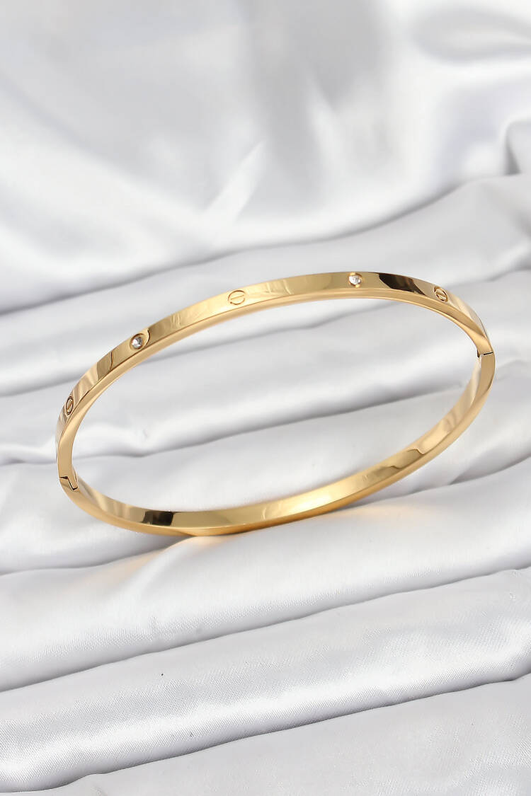 316l Steel Gold Color Zircon Stone 65 Mm Thin Women Clamp Bracelet - Brand: Ebijuteri - Women & Kids, Baby Clothes Wholesale - Globality Store