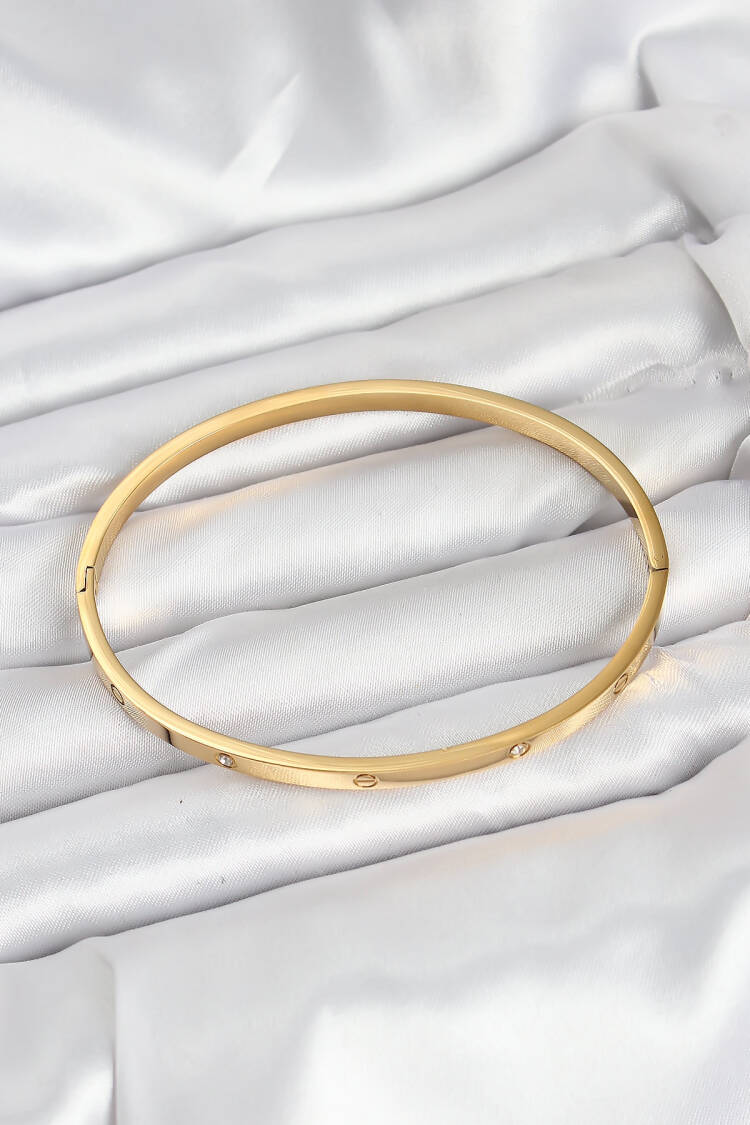 316l Steel Gold Color Zircon Stone 65 Mm Thin Women Clamp Bracelet