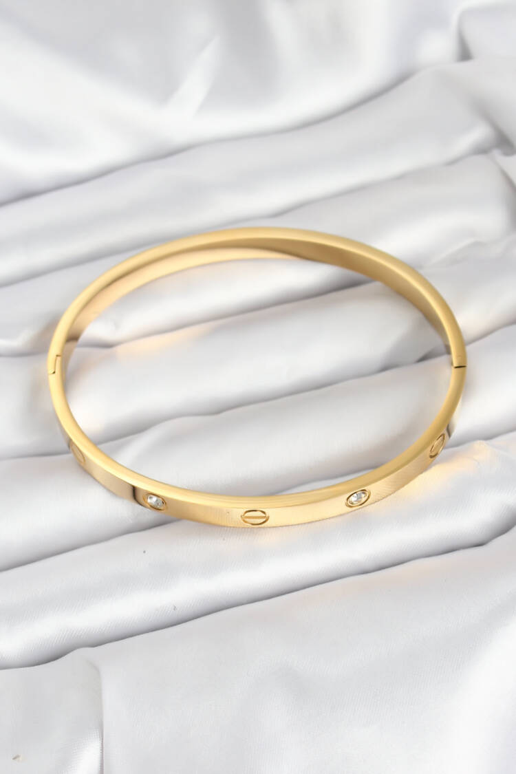 316l Steel Gold Color Zircon Stone 65 Mm Women Clamp Bracelet