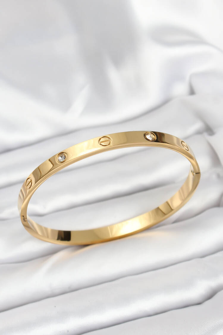 316l Steel Gold Color Zircon Stone 65 Mm Women Clamp Bracelet - Brand: Ebijuteri - Women & Kids, Baby Clothes Wholesale - Globality Store