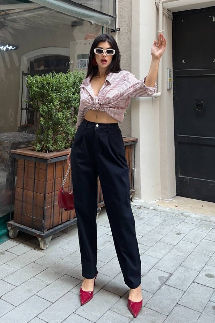 Black Tapered Carrot Pants