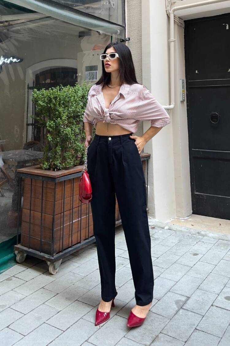 Black Tapered Carrot Pants