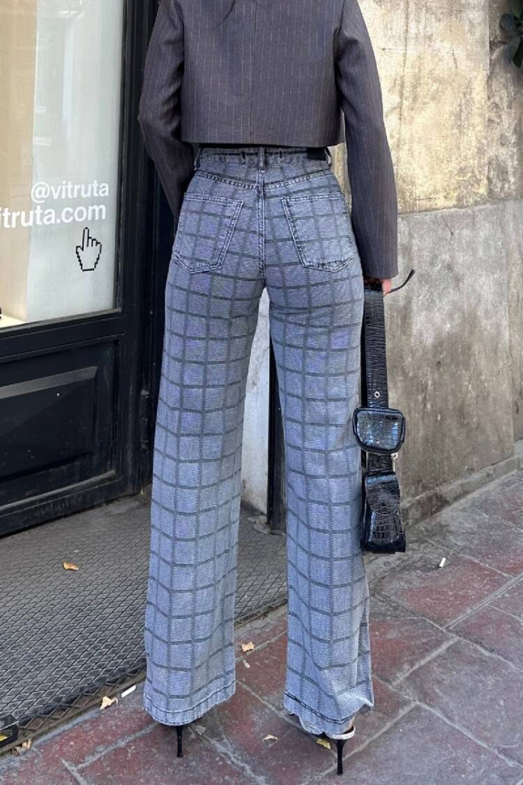Grey Mom Jeans High Waist Straight Leg Buttoned