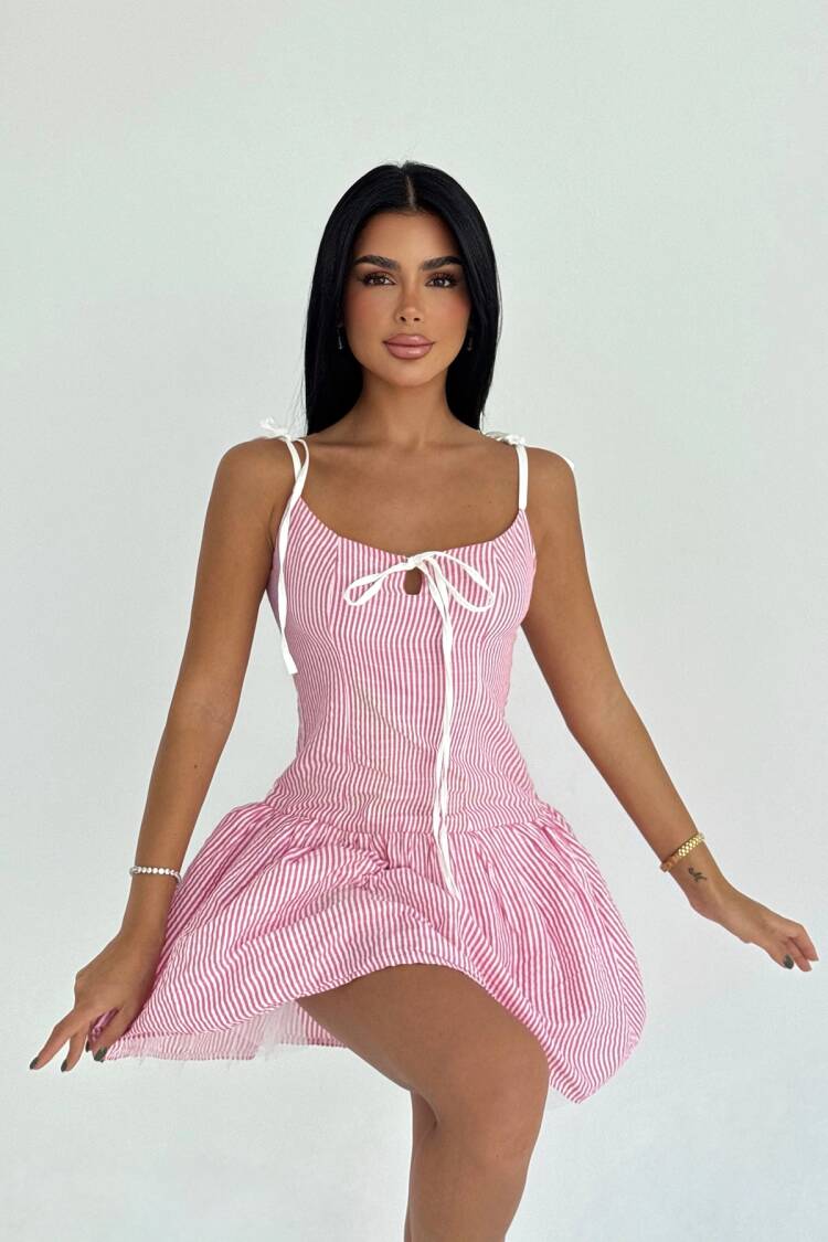 Pink Skater Dress With Striped Pattern