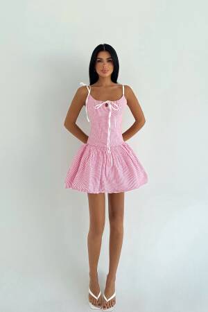 Pink Skater Dress With Striped Pattern - Brand: EYYO ATELIER - Women & Kids, Baby Clothes Wholesale - Globality Store