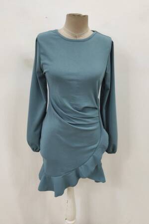 Elegant Blue Sheath Dress With Balloon Long Sleeves - Brand: Janes - Women & Kids, Baby Clothes Wholesale - Globality Store