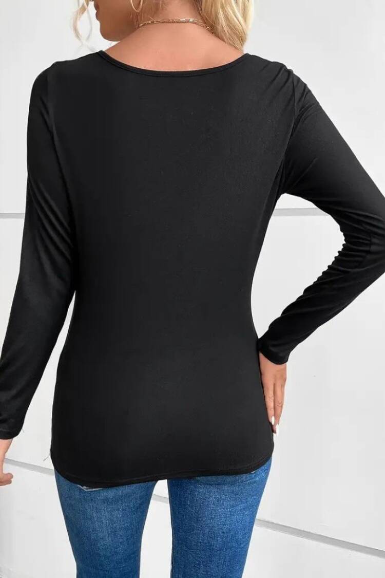 Sequined Slim Fit Blouse With Square Neck
