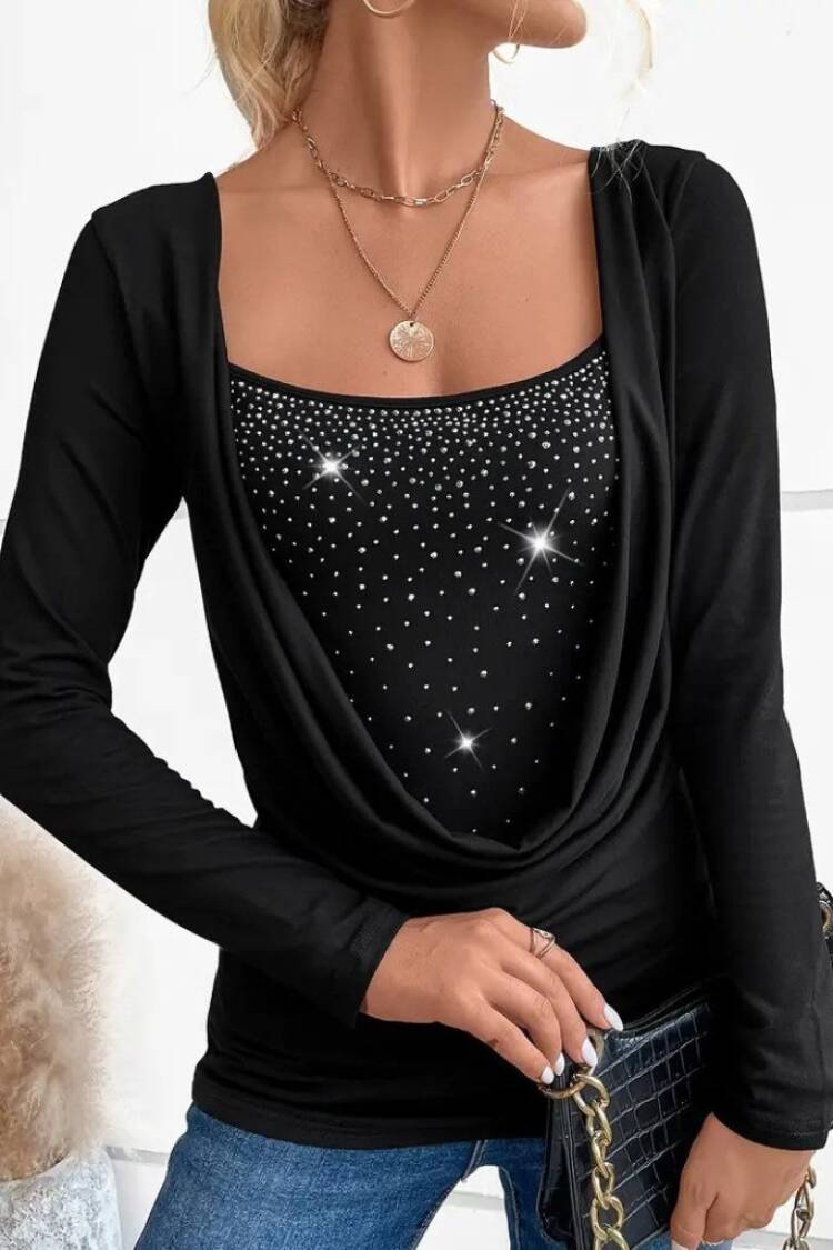 Sequined Slim Fit Blouse With Square Neck - Brand: Janes - Women & Kids, Baby Clothes Wholesale - Globality Store