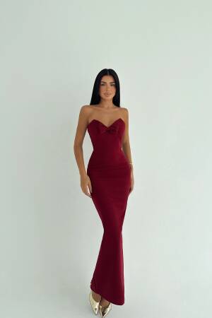 Claret Red Bodycon Dress With Sweetheart Neck - Brand: EYYO ATELIER - Women & Kids, Baby Clothes Wholesale - Globality Store