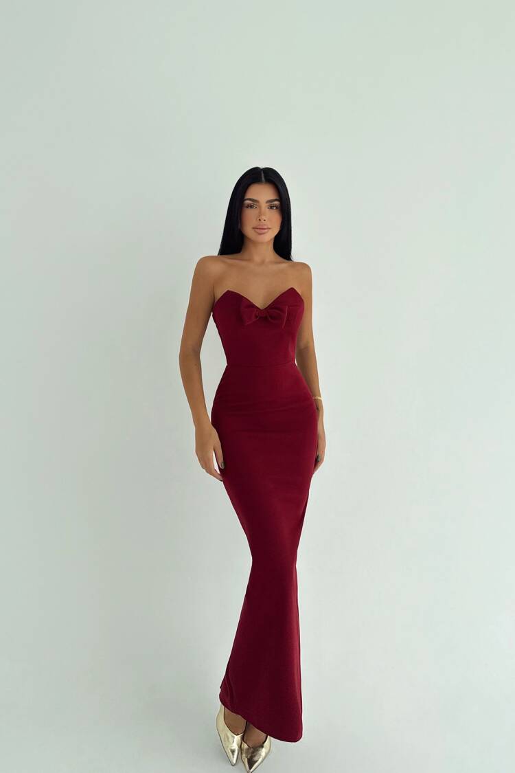 Claret Red Bodycon Dress With Sweetheart Neck
