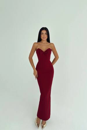 Claret Red Bodycon Dress With Sweetheart Neck - Brand: EYYO ATELIER - Women & Kids, Baby Clothes Wholesale - Globality Store