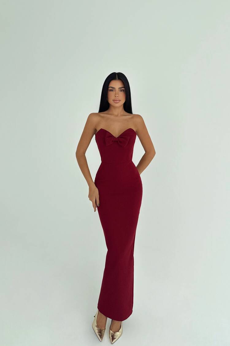 Claret Red Bodycon Dress With Sweetheart Neck - Brand: EYYO ATELIER - Women & Kids, Baby Clothes Wholesale - Globality Store