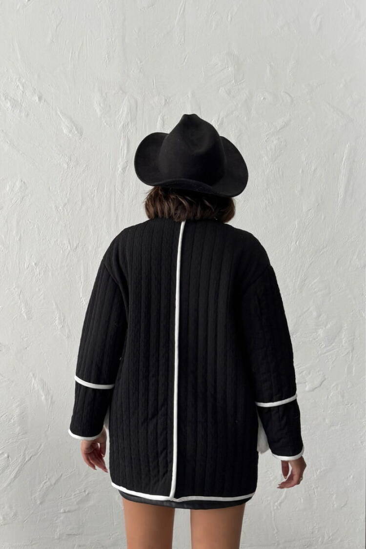 Black Wrapover Jacket With V-Neck Collar