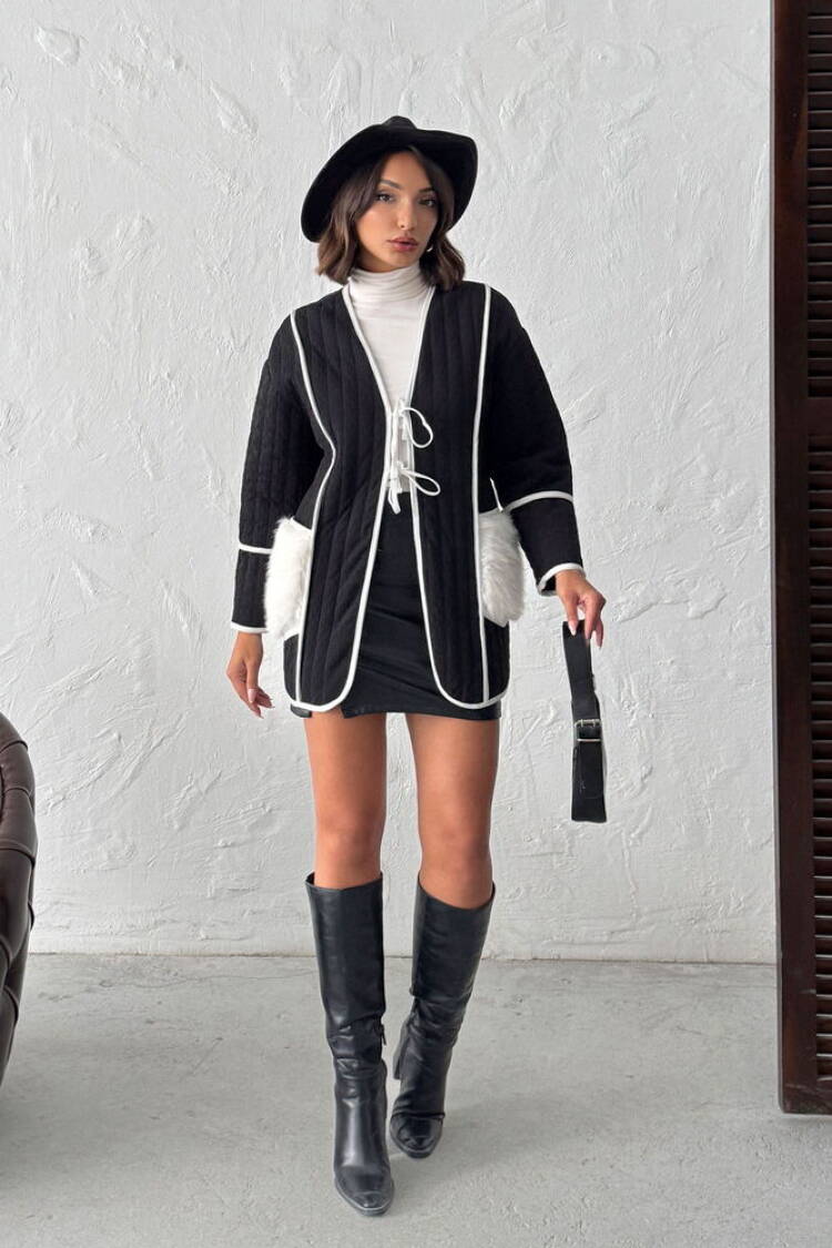 Black Wrapover Jacket With V-Neck Collar - Brand: Topshow - Women & Kids, Baby Clothes Wholesale - Globality Store