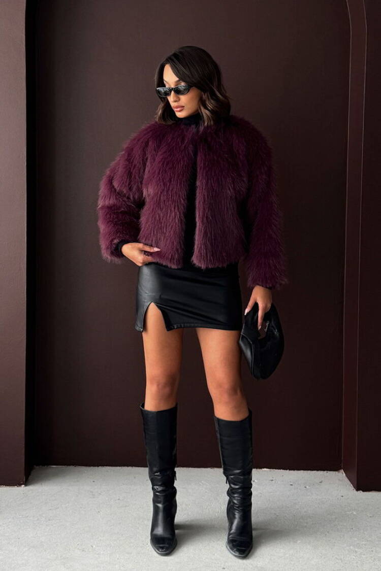 Claret Red Fur Jacket - Brand: Topshow - Women & Kids, Baby Clothes Wholesale - Globality Store
