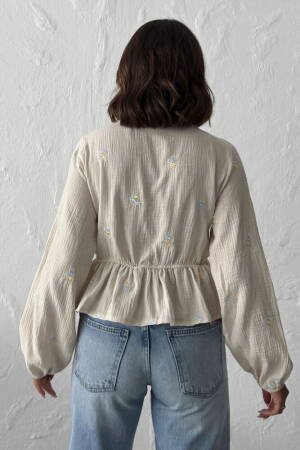 Beige Boho Slim Fit V-Neck Blouse - Brand: Topshow - Women & Kids, Baby Clothes Wholesale - Globality Store