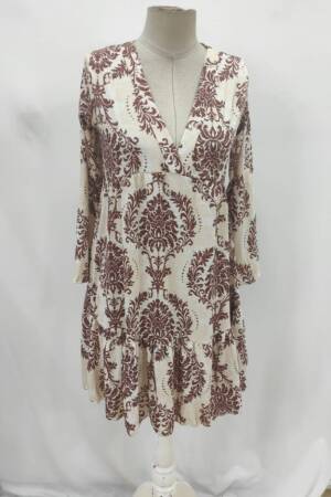 Beige A-Line Dress With V-Neck And 3/4 Sleeves - Brand: Janes - Women & Kids, Baby Clothes Wholesale - Globality Store