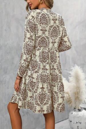 Beige A-Line Dress With V-Neck And 3/4 Sleeves - Brand: Janes - Women & Kids, Baby Clothes Wholesale - Globality Store