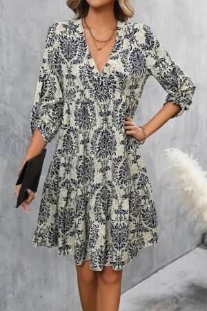 Beige Floral A-Line Dress With 3/4 Sleeves - Brand: Janes - Women & Kids, Baby Clothes Wholesale - Globality Store