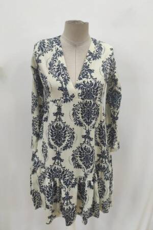 Beige Floral A-Line Dress With 3/4 Sleeves - Brand: Janes - Women & Kids, Baby Clothes Wholesale - Globality Store