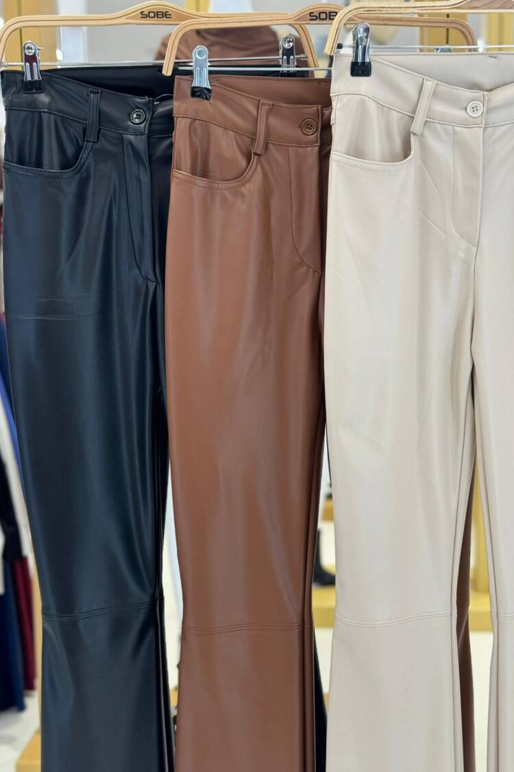 Beige Bootcut Flare Leg Pants With High Waist