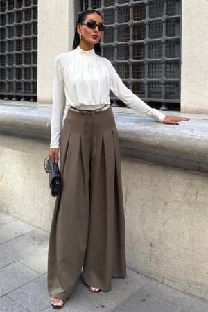 Waistband Detailed Pleated Slippery Pants - Brand: Sobe Istanbul - Women & Kids, Baby Clothes Wholesale - Globality Store