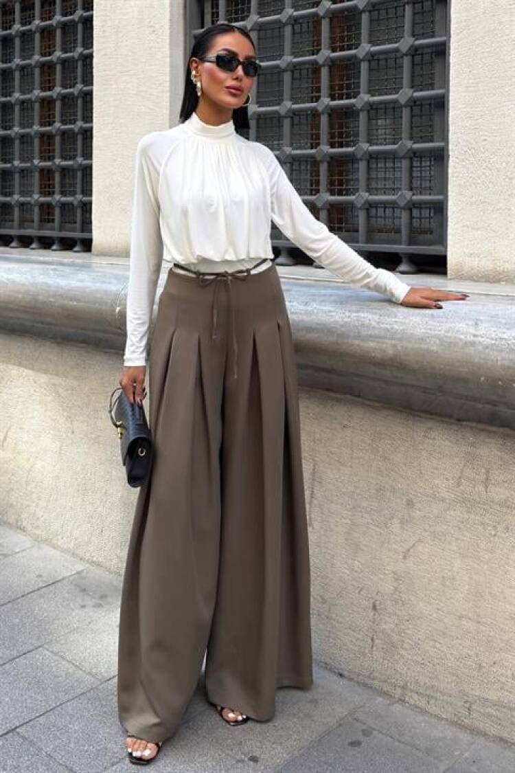 Waistband Detailed Pleated Slippery Pants - Brand: Sobe Istanbul - Women & Kids, Baby Clothes Wholesale - Globality Store