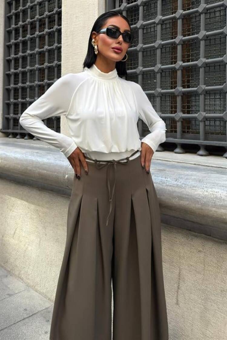 Waistband Detailed Pleated Slippery Pants