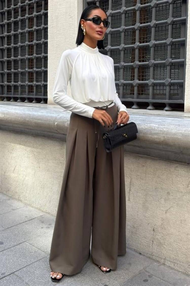 Waistband Detailed Pleated Slippery Pants