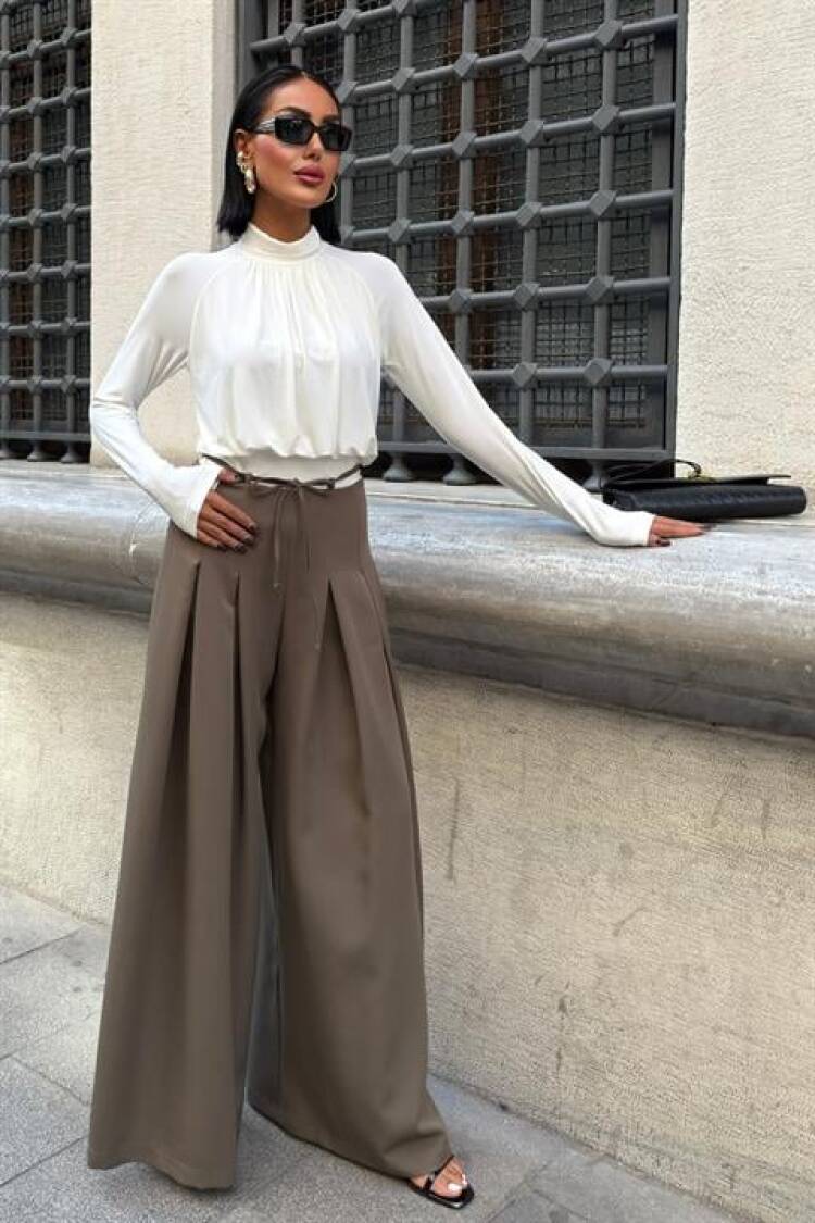 Waistband Detailed Pleated Slippery Pants