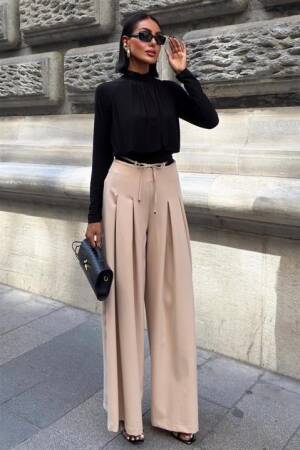 Beige Palazzo Wide Leg High Waist Pants - Brand: Sobe Istanbul - Women & Kids, Baby Clothes Wholesale - Globality Store