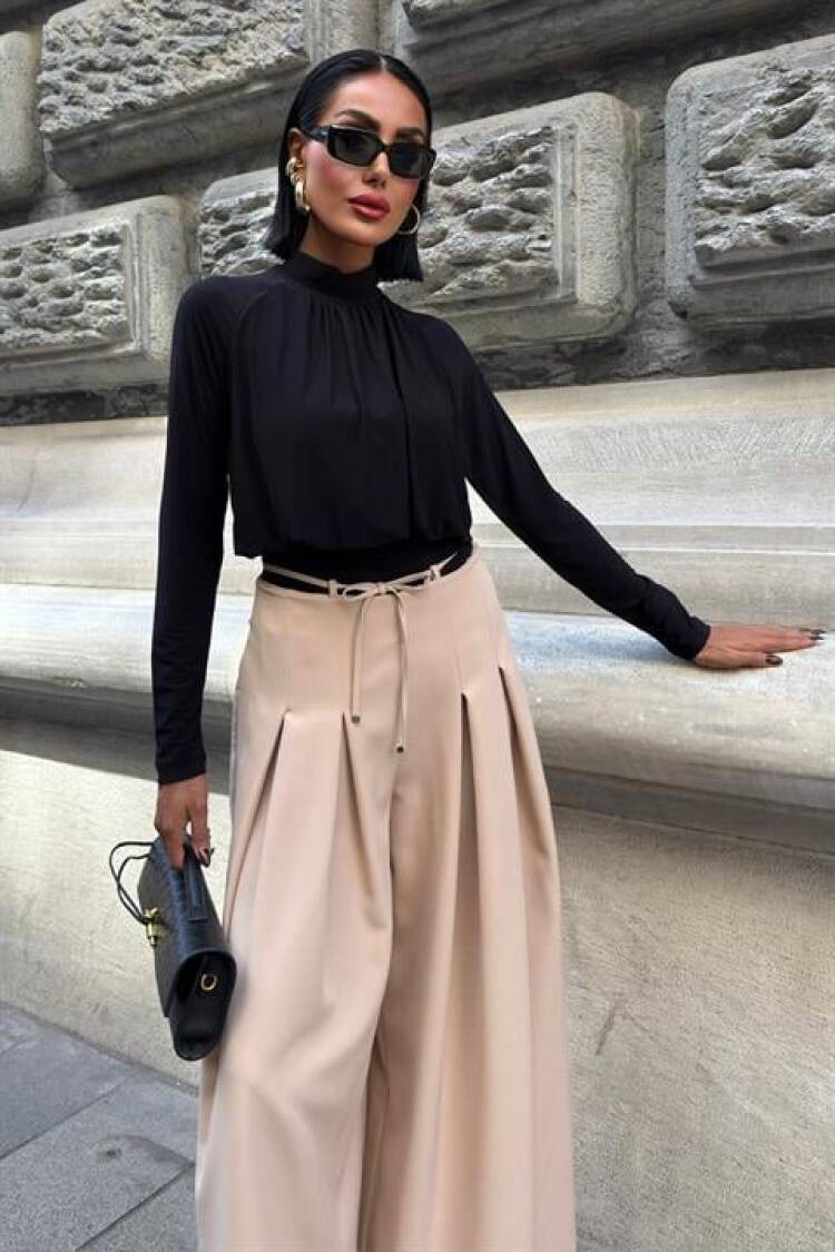 Beige Palazzo Wide Leg High Waist Pants