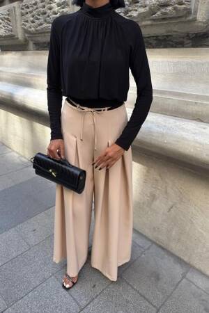 Beige Palazzo Wide Leg High Waist Pants - Brand: Sobe Istanbul - Women & Kids, Baby Clothes Wholesale - Globality Store