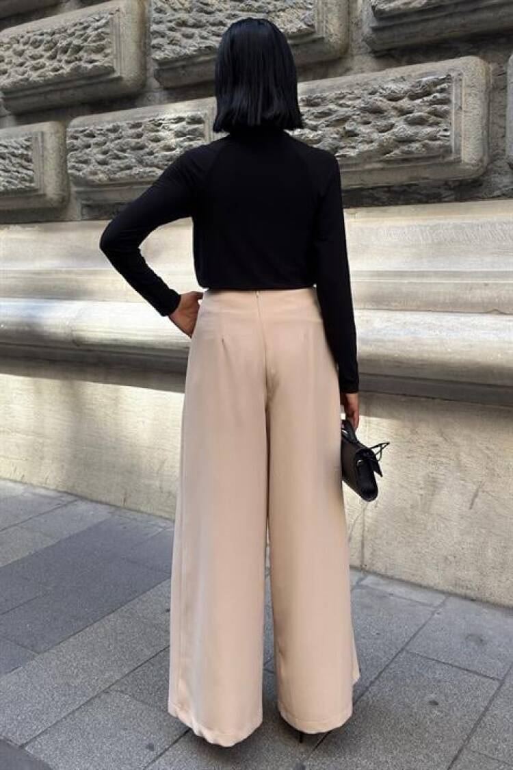 Beige Palazzo Wide Leg High Waist Pants