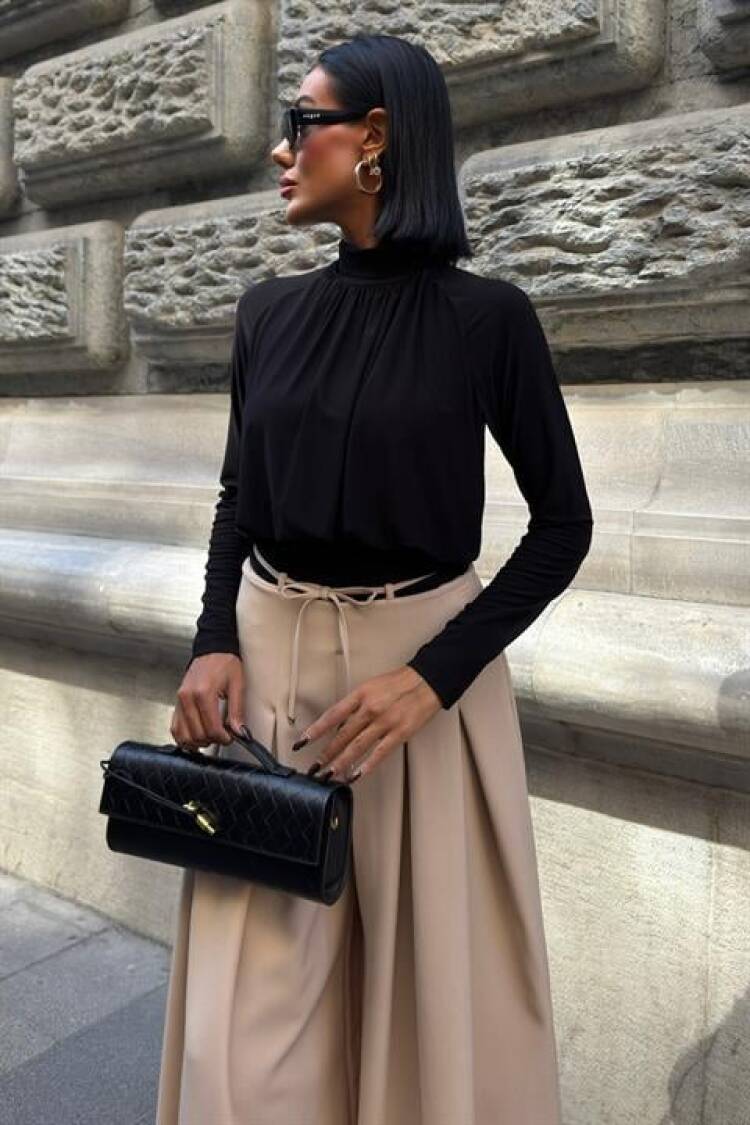 Beige Palazzo Wide Leg High Waist Pants