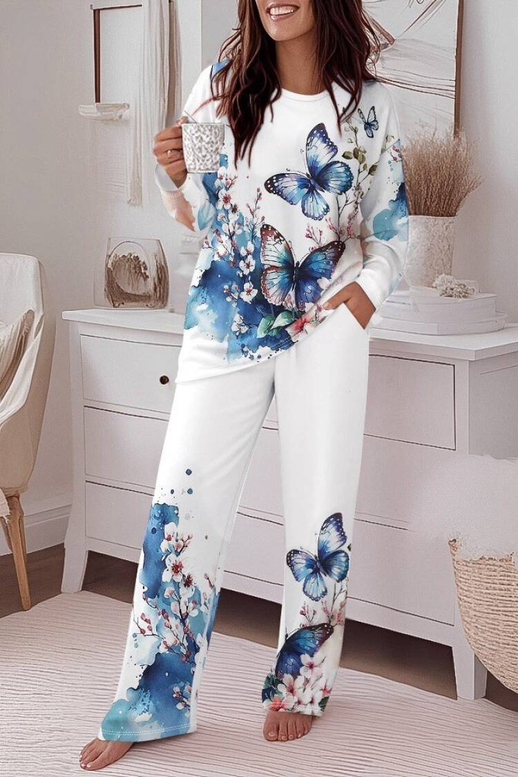 White Casual Set With Butterfly And Floral Patterns - Brand: Janes - Women & Kids, Baby Clothes Wholesale - Globality Store