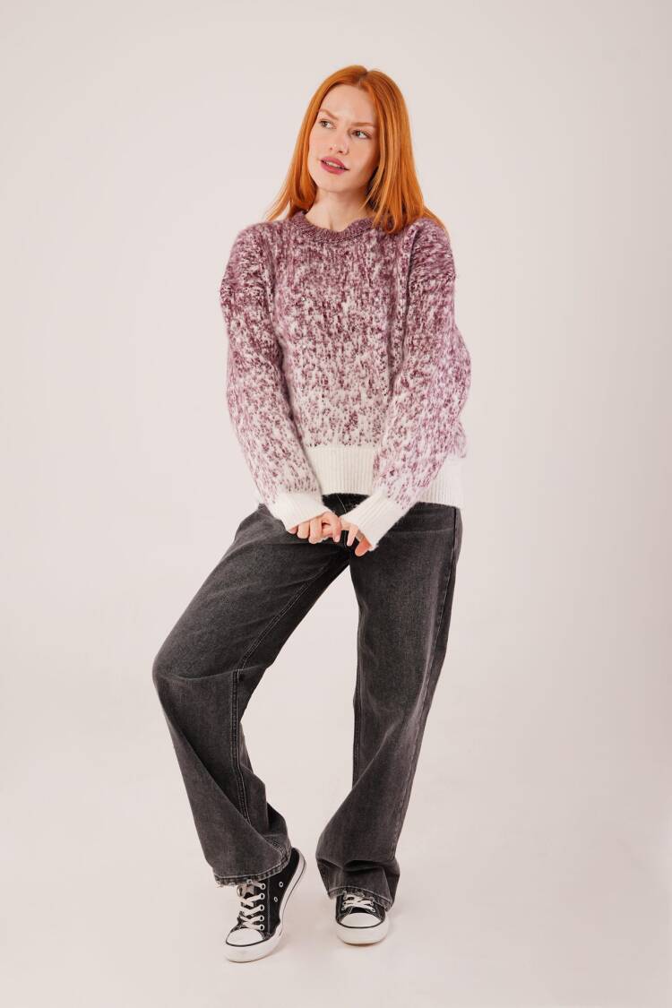 Mix Color Sweater Oversized Fit Round Neck