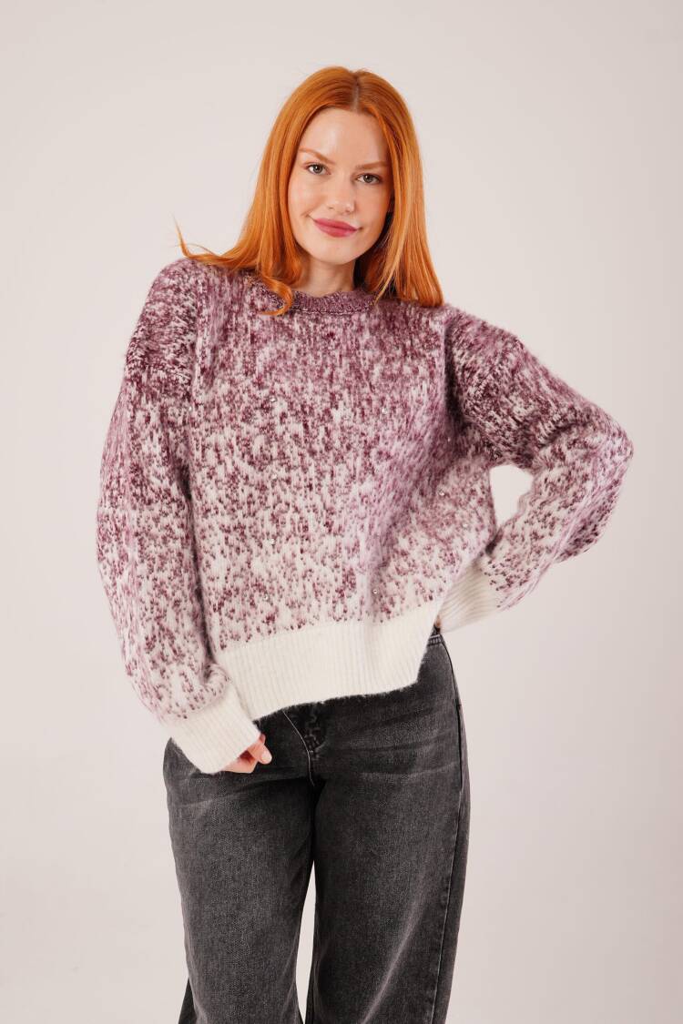 Mix Color Sweater Oversized Fit Round Neck