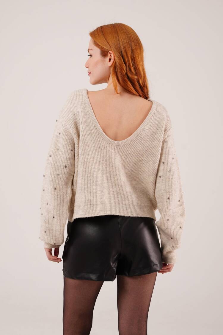 Beige Sweater With Sequined Detail - Casual & Elegant