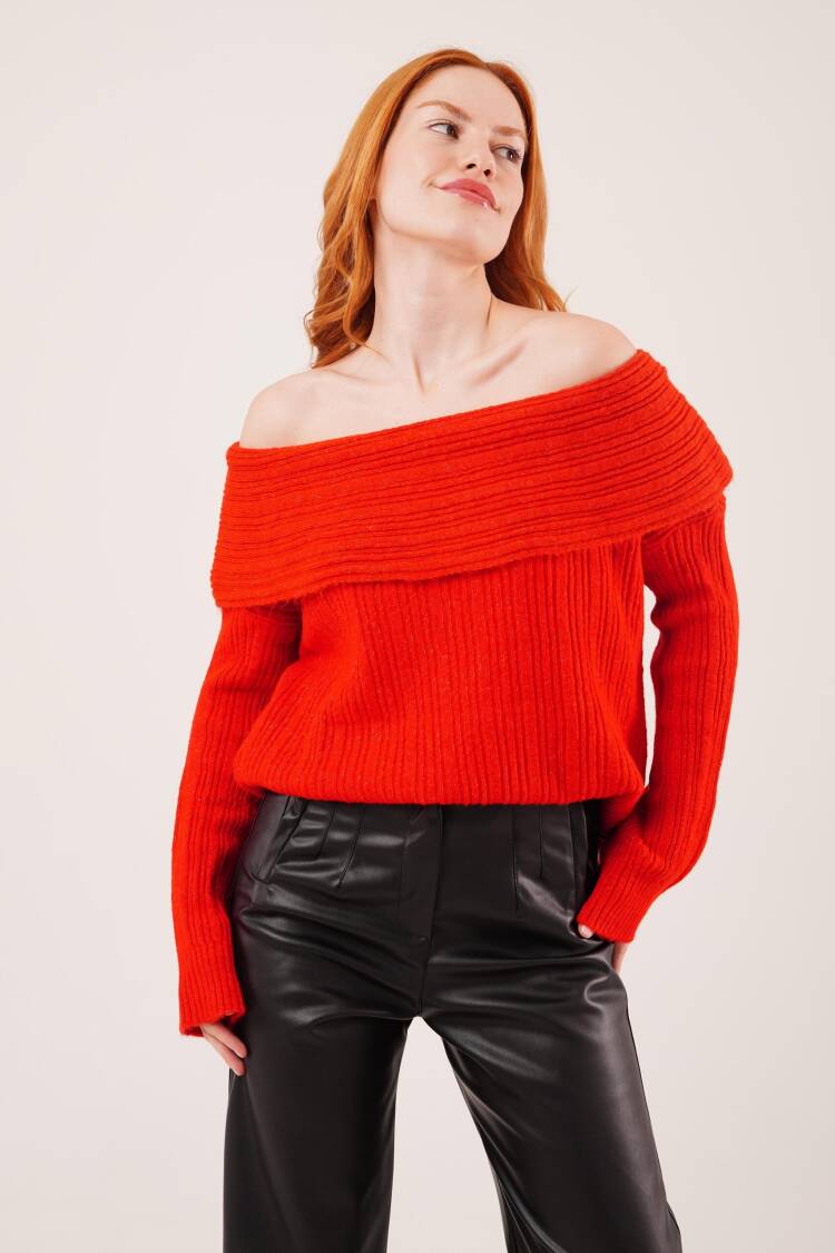 Sweater With Off Shoulder Neck And Long Sleeves