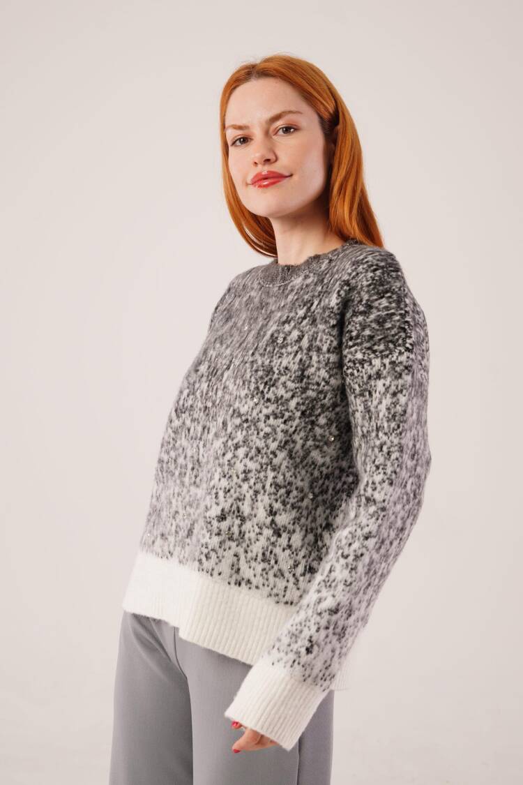 Grey Oversized Fit Marble Sweater