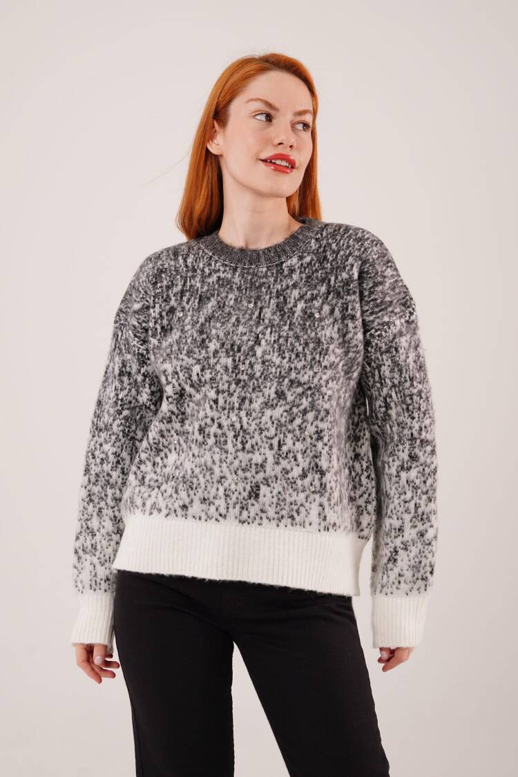 Grey Oversized Fit Marble Sweater