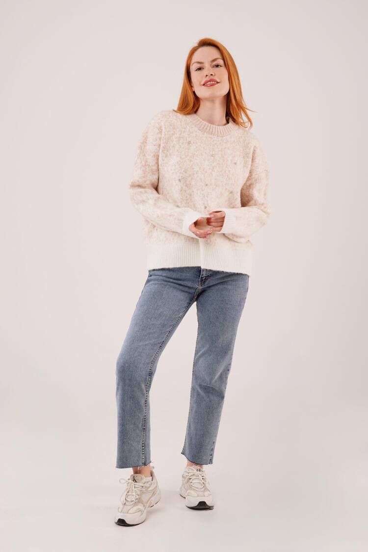 Beige Sweater With Oversized Fit And Crew Neck