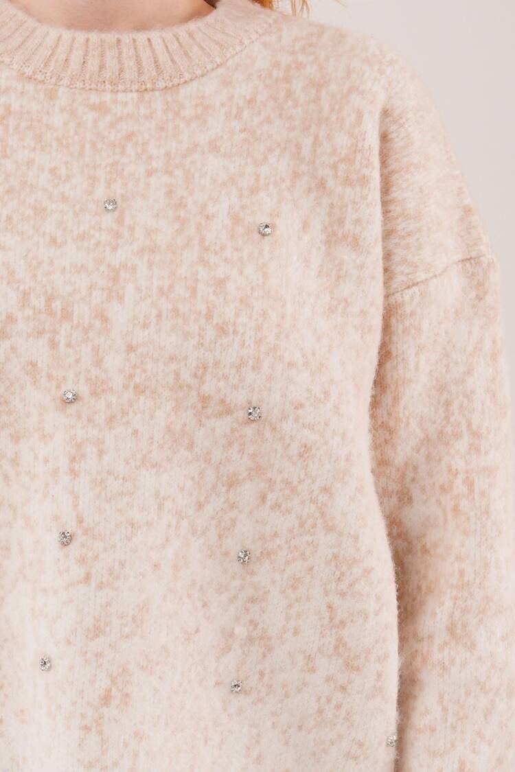 Beige Sweater With Oversized Fit And Crew Neck