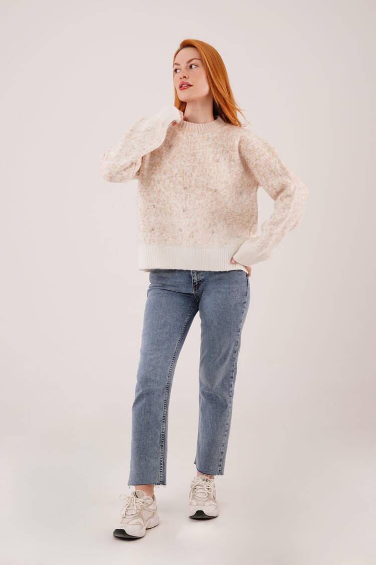 Beige Sweater With Oversized Fit And Crew Neck